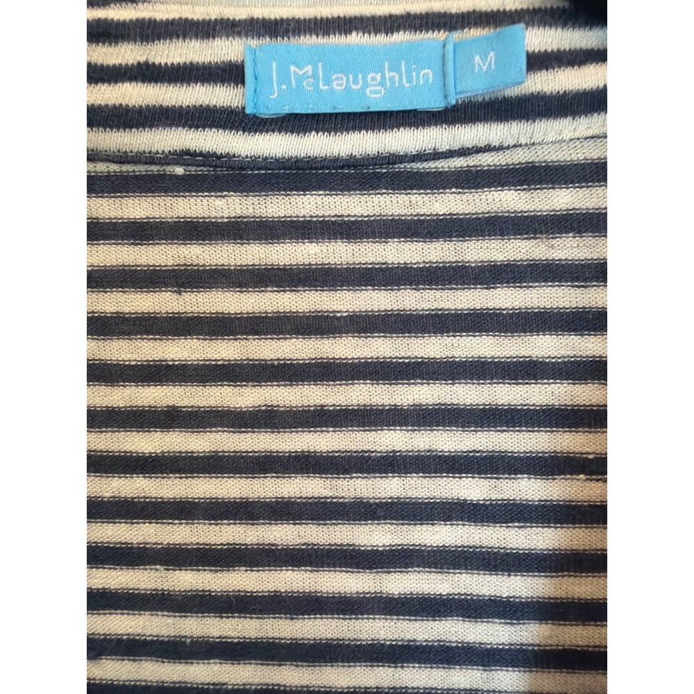 J.McLaughlin Womens Navy White Striped Linen Blend Button Down Shirt Size M - Picture 2 of 4